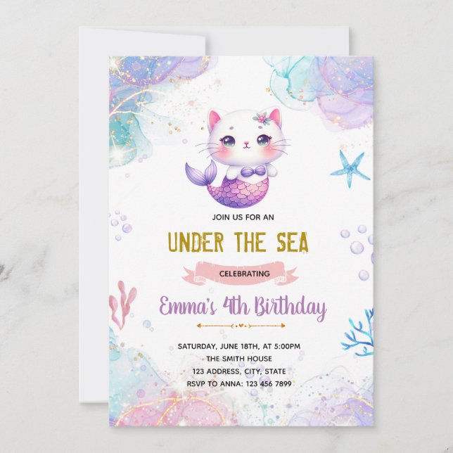 Mermaid cat invitation (Front)