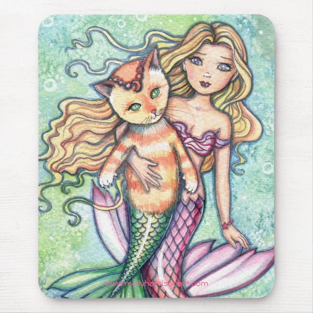 Mermaid Cat Kitty Mousepad by Molly Harrison (Front)