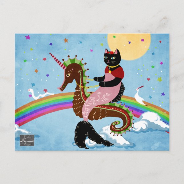 Mermaid Cat on the Rainbow Postcard (Front)