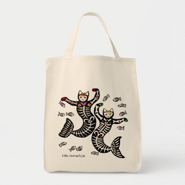 Mermaid cat sugar skull Tote Bag (Front)