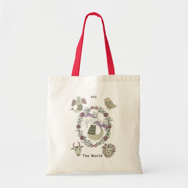 Mermaid cat Tarot the World Tote Bag (Front)