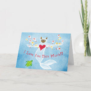 Mermaid cat Valentine's Day Folded Holiday Card