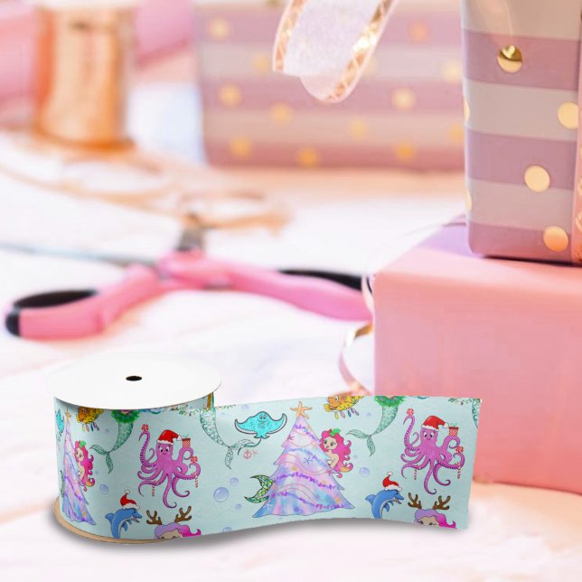 Mermaid Celebrating Christmas With Friends  Satin Ribbon (Creator Uploaded)