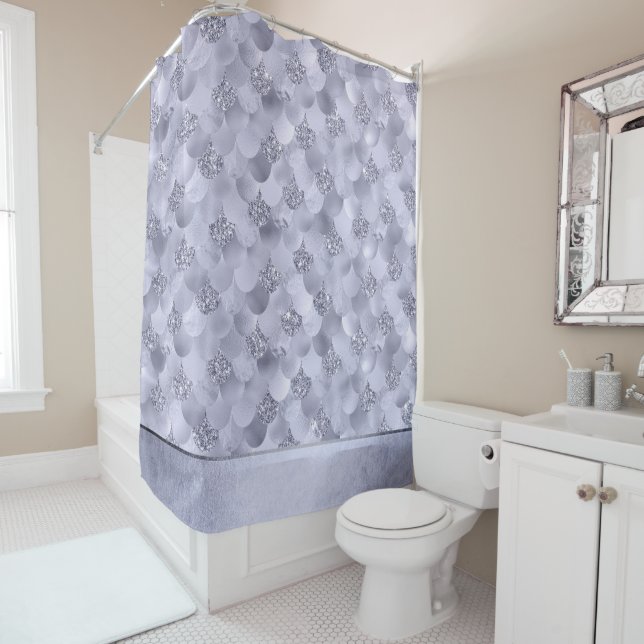 Mermaid Chic Scales | Dusty Lavender Purple Lustre Shower Curtain (In Situ)