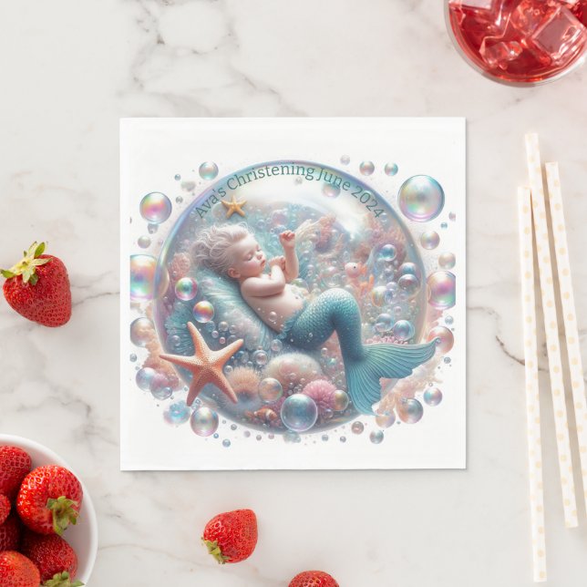 Mermaid Christening  Napkin (Insitu)