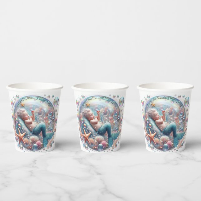 Mermaid Christening  Paper Cups (Multi)