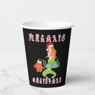 Mermaid Christmas and Funny Penguin Paper Cups