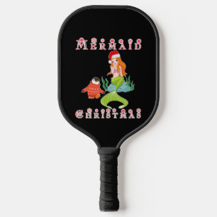 Mermaid Christmas and Funny Penguin Pickleball Paddle