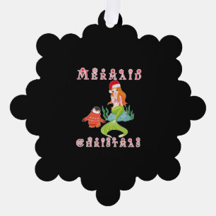 Mermaid Christmas and Funny Penguin Tree Decoration Card