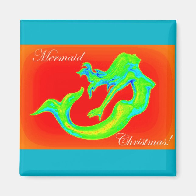 mermaid christmas button magnet (Front)