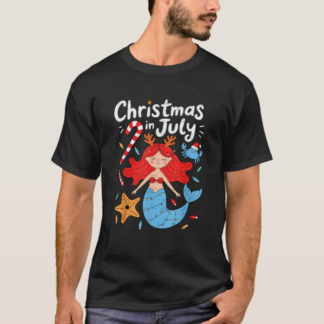 Mermaid Christmas In July Funny Summer Xmas Girls  T-Shirt (Front)