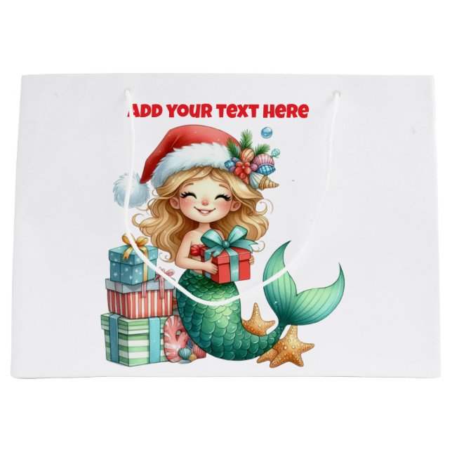 Mermaid Christmas Large Gift Bag – Personalised (Front)