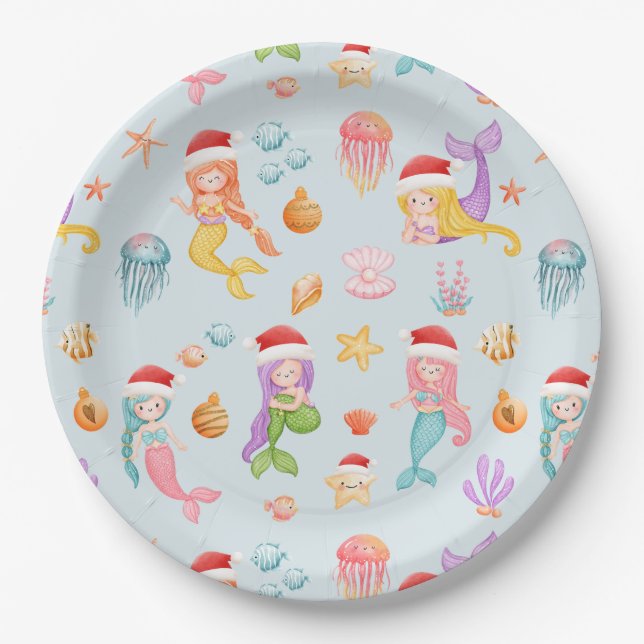 Mermaid Christmas Paper Plate (Front)