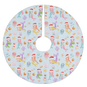 Mermaid Christmas Pattern Brushed Polyester Tree Skirt