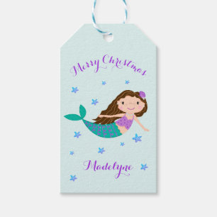 Mermaid Christmas Purple Glitter Personalised Name Gift Tags