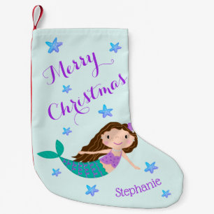 Mermaid Christmas Purple Glitter Personalised Small Christmas Stocking