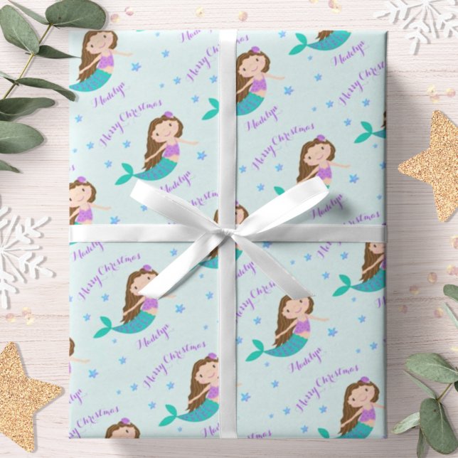 Mermaid Christmas Purple Glitter Personalized Wrapping Paper (Creator Uploaded)