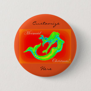 mermaid christmas red 6 cm round badge
