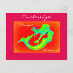 mermaid christmas red holiday postcard