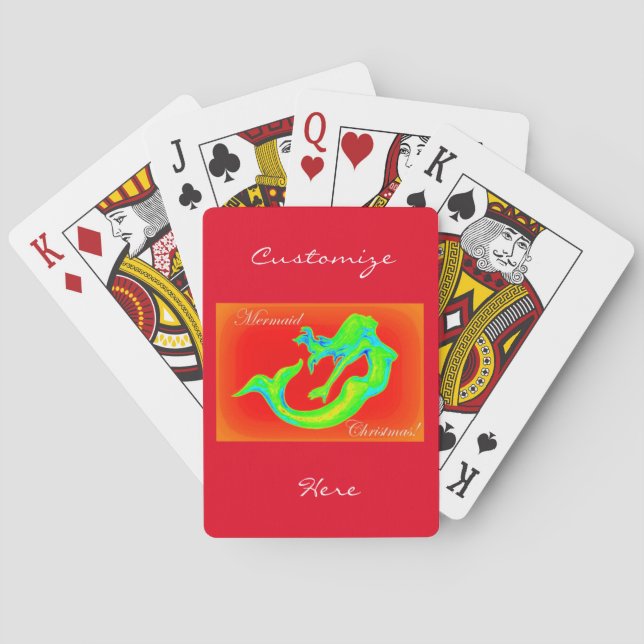 mermaid christmas red playing cards (Back)