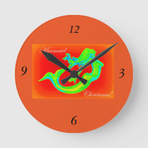 mermaid christmas red round clock