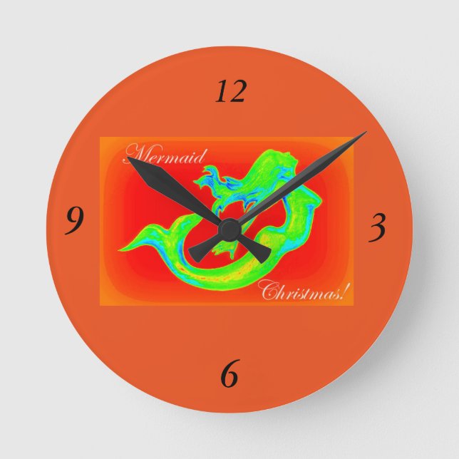 mermaid christmas red round clock (Front)