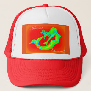 mermaid christmas red trucker hat