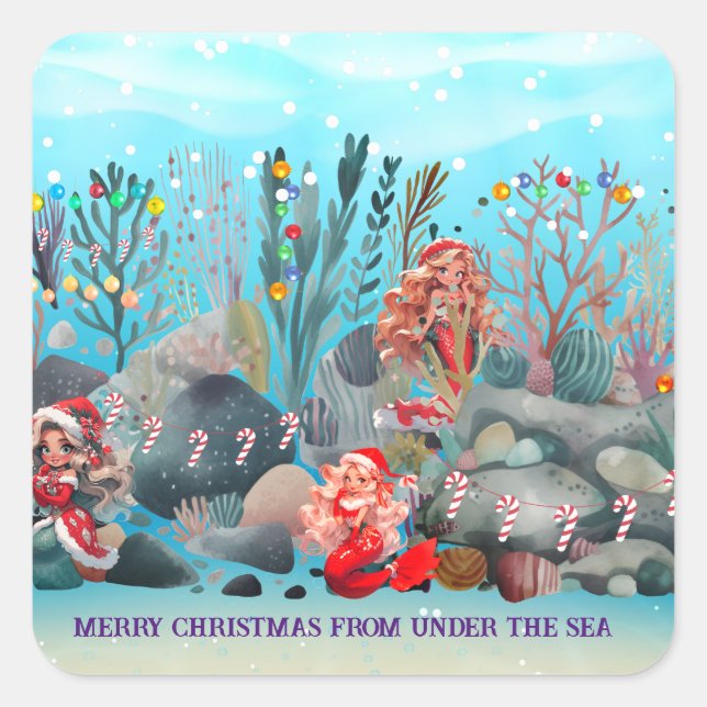 Mermaid Christmas  Square Sticker (Front)