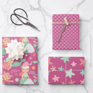 Mermaid Christmas Wrapping Paper Sheet