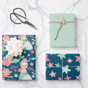 Mermaid Christmas Wrapping Paper Sheet