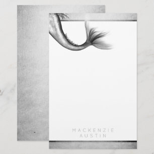 Mermaid Chrome Tail   Silver Faux Shimmer Custom Stationery