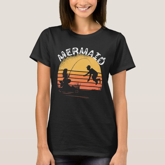 Mermaid Clamshell Aquatic Fishing Sunset Fish Hook T-Shirt (Front)