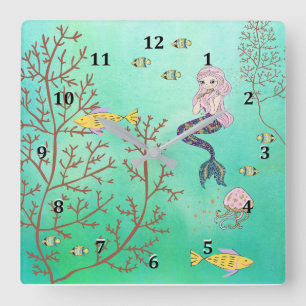 Mermaid Clock Green Sea