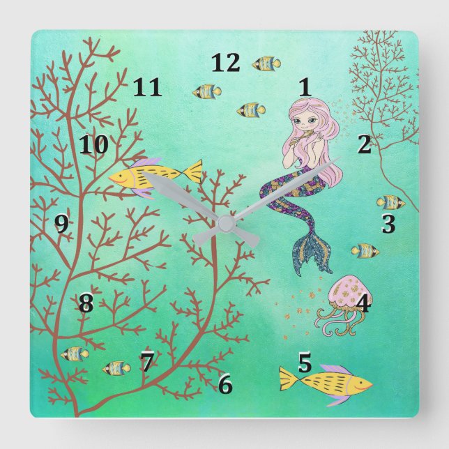 Mermaid Clock Green Sea (Front)