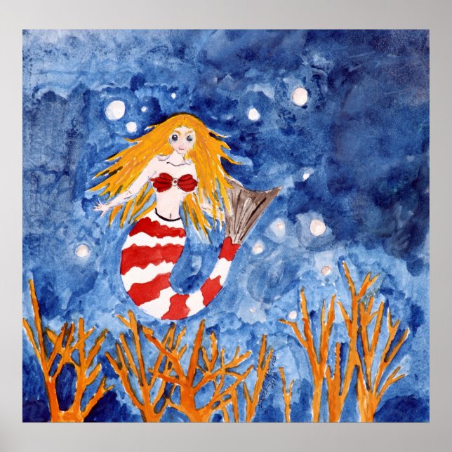 mermaid coastal beach decor art poster (Front)