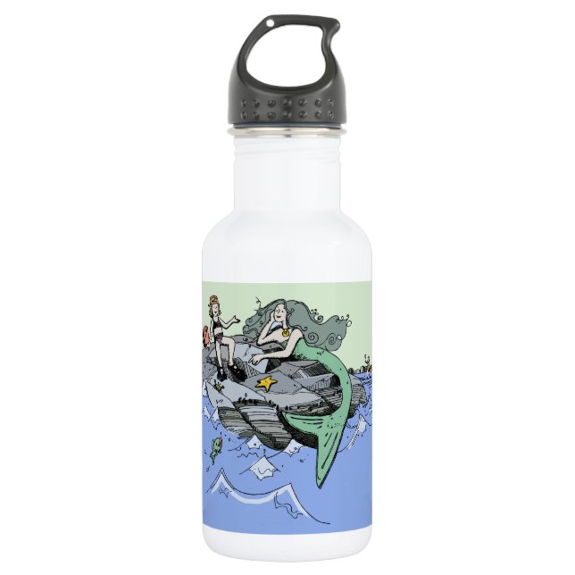 Mermaid coastal cute cartoon beach child art 532 ml water bottle (Front)