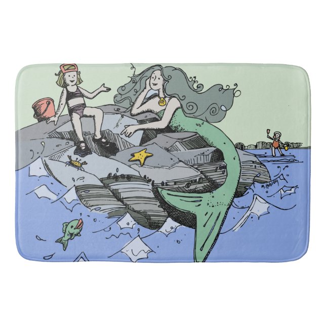 Mermaid coastal cute cartoon beach child art bath mat (Front)
