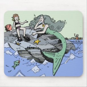 Mermaid coastal cute cartoon beach child art mouse mat