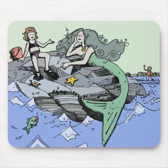 Mermaid coastal cute cartoon beach child art mouse mat (Front)