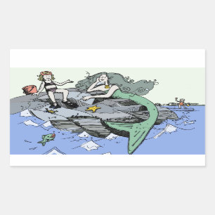 Mermaid coastal cute cartoon beach child art rectangular sticker