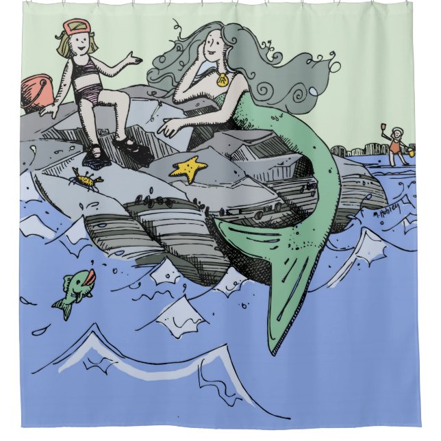 Mermaid coastal cute cartoon beach child art shower curtain (Front)