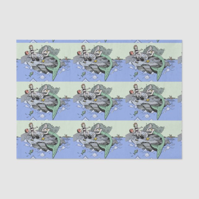 Mermaid coastal cute cartoon beach child art tissue paper (Front)