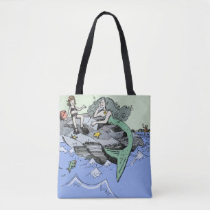 Mermaid coastal cute cartoon beach child art tote bag