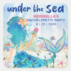 Mermaid Cocktail Tropical Beach Bachelorette Party Square Sticker