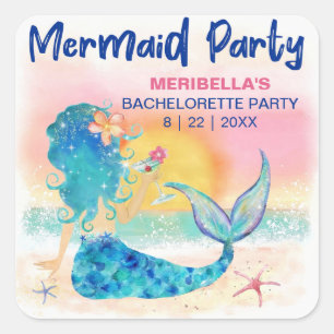 Mermaid Cocktail Tropical Beach Bachelorette Party Square Sticker