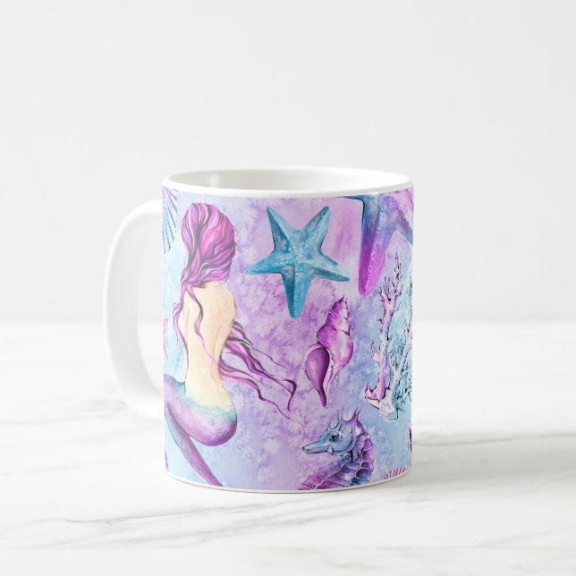 Mermaid Coffee Mug, Mermaid Mug, Mermaid Cup, Coffee Mug (Front Left)