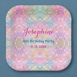 Mermaid colorful iridescent birthday custom square paper plate