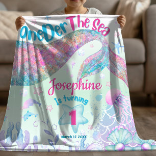 Mermaid colorful watercolor first birthday  fleece blanket
