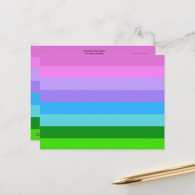 Mermaid Colour Stripes Postcard (Front/Back In Situ)