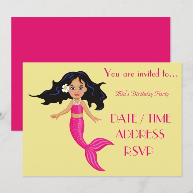 Mermaid colourful girl's birthday party invitation (Front/Back)